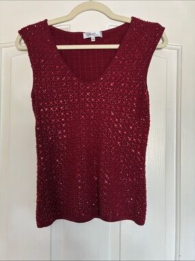 MaxMara Red Sleeveless Sequin Knit Tank